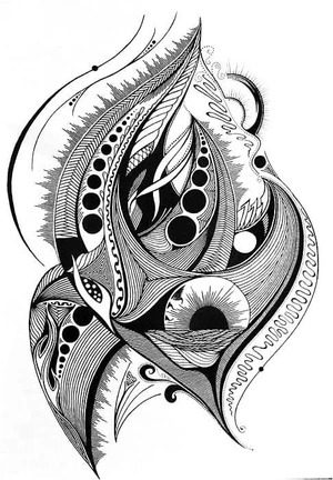 Psychedelic Circles and Flames Coloring Page