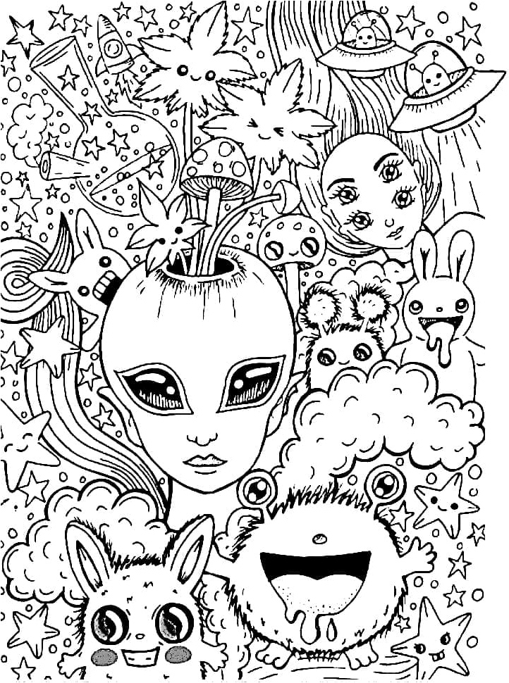 Psychedelic Cutie Coloring Page
