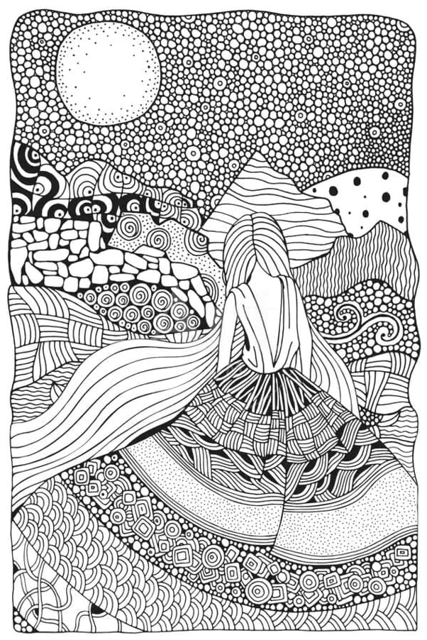 Psychedelic Long Hair Coloring Page