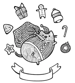 Festive Pusheen for Christmas Coloring Page