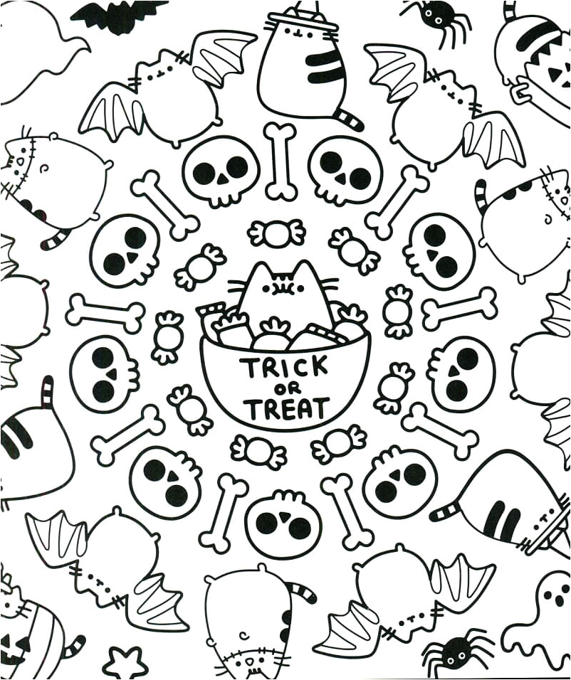 Halloween Pusheen Coloring Page