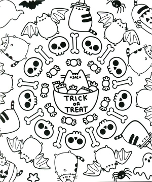 Halloween Pusheen Coloring Page