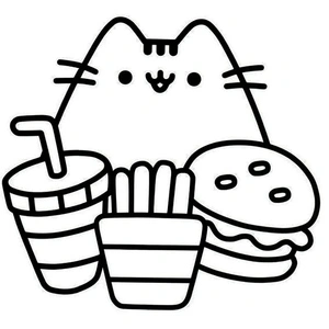 Pusheen and Delicious Foods Coloring Page
