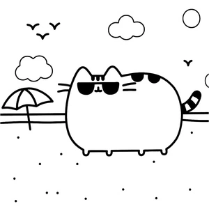 Pusheen at the Beach Coloring Page