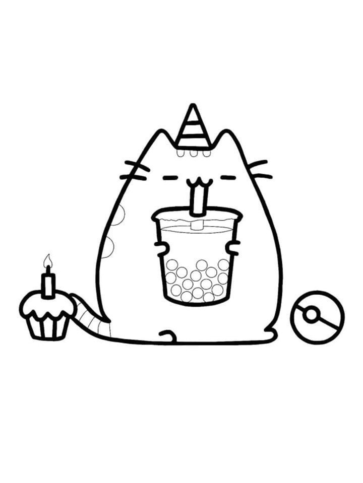 Pusheen enjoying a milky treat Coloring Page