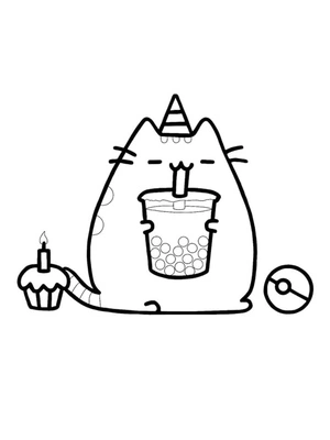 Pusheen enjoying a milky treat Coloring Page