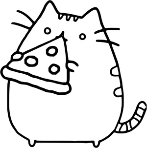Pusheen enjoying a slice of pizza Coloring Page
