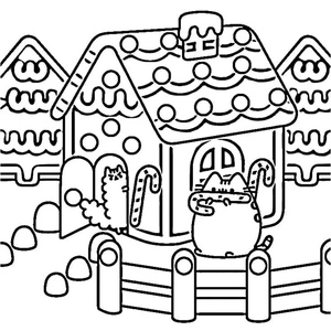 Pusheen holding a Candy Cane Coloring Page