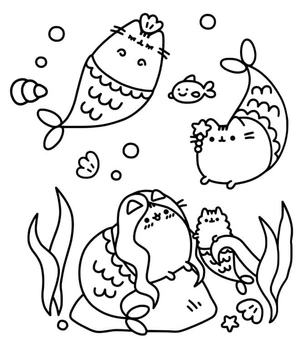 Pusheen the Mermaid Coloring Page