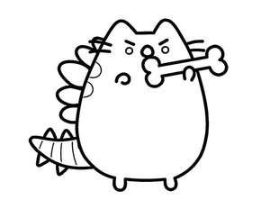 Pusheen with a Bone Coloring Page