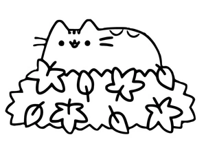 Pusheen with Autumn Leaves Coloring Page