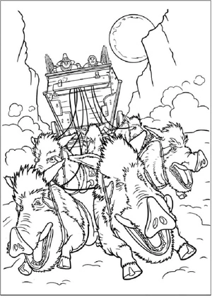 Jack and Jill Ride on a Cart Pulled by a Boar Coloring Page