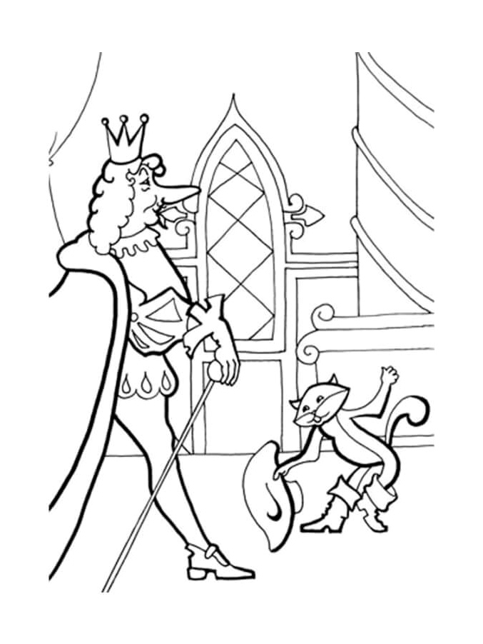 Puss in Boots and the King Coloring Page