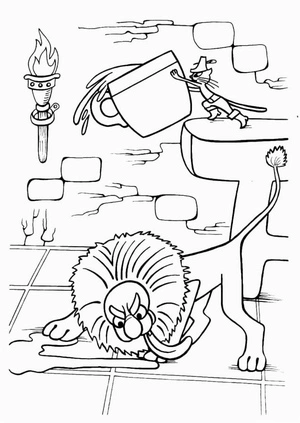 Puss In Boots and the Ogre Transformed Into a Lion Coloring Page