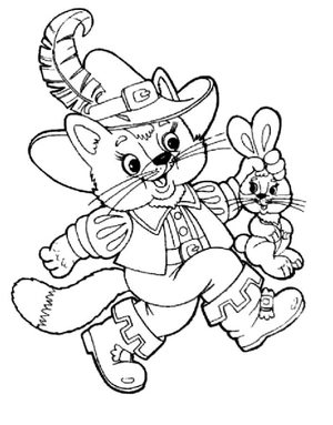 Puss in Boots Carries a Rabbit Coloring Page