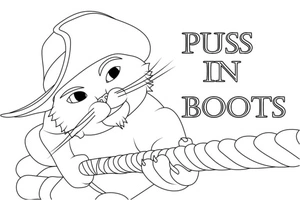Puss in Boots Climbing a Rope Coloring Page