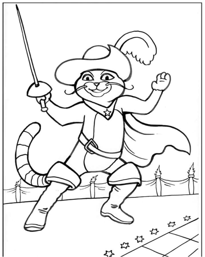 Puss in Boots Prepared for Battle Coloring Page