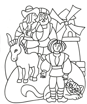 The Cat and the Donkey in Front of the Mill Coloring Page