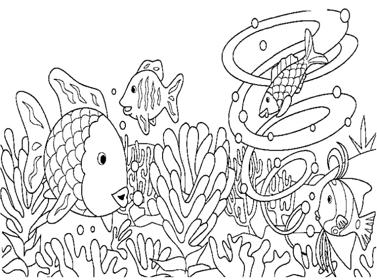 Simple Rainbow Fishes Coloring Page