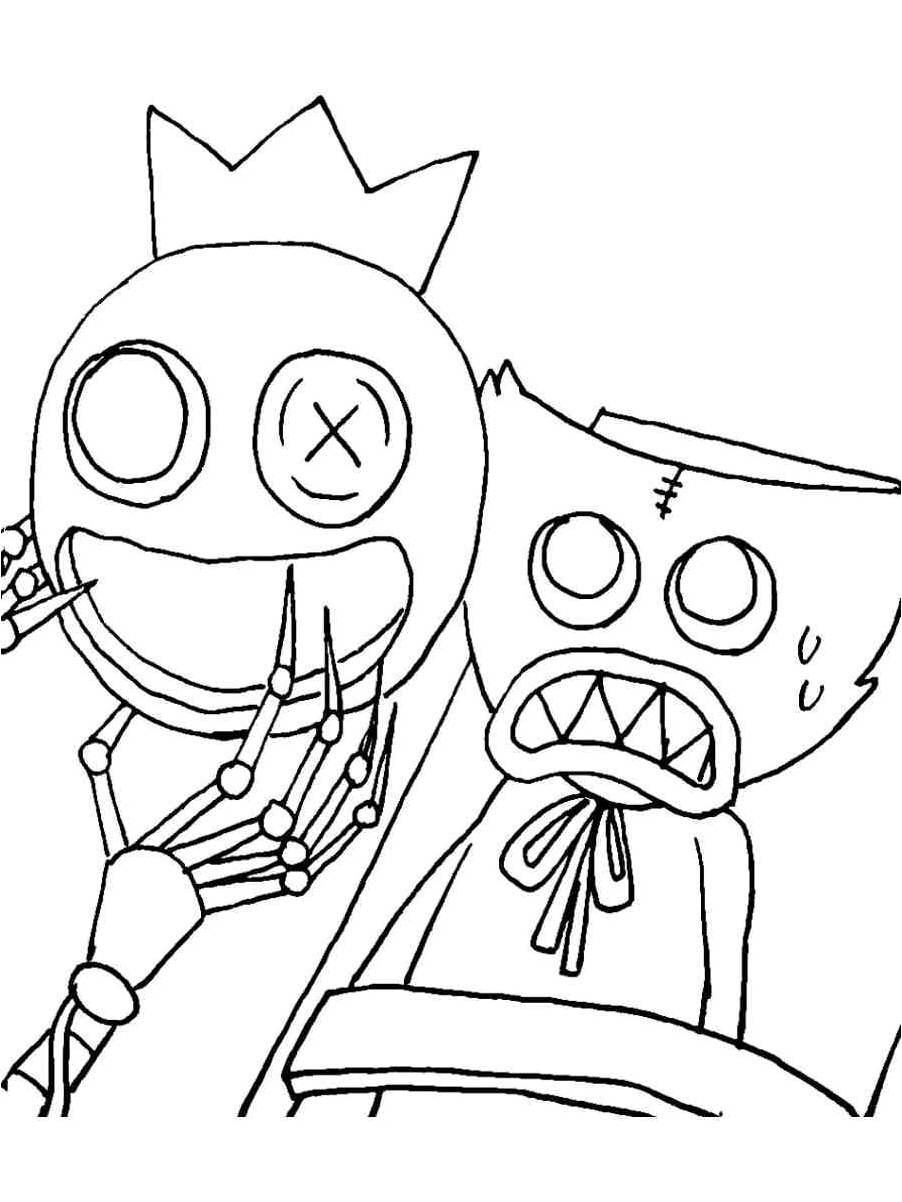 Blue Rainbow Pal with Huggy Wuggy Coloring Page