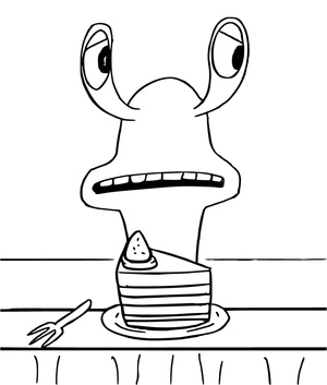 Friends and Cake with Pink Rainbow Coloring Page