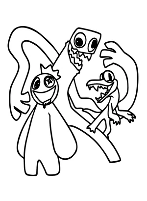 Friends of the Rainbow in Blue, Green, and Orange Coloring Page