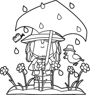 A Kind Girl Protects a Butterfly and a Bird with Her Umbrella