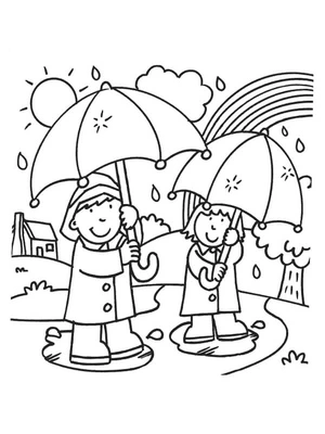 After the rain, you can see a rainbow in the sky Coloring Page