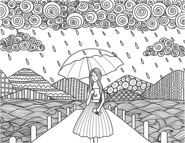 Girl holding umbrella in the rain Coloring Page