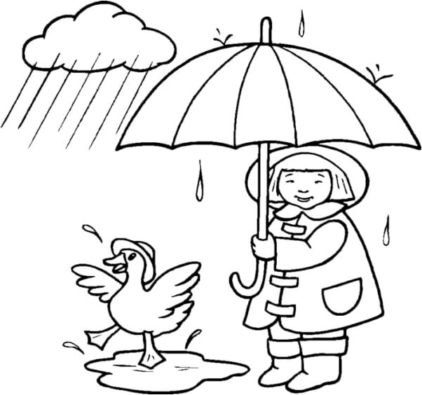 Playful Duck Splashing in a Puddle Coloring Page