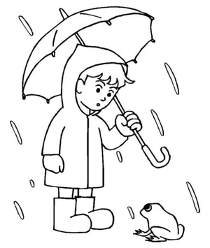 The frog leaped onto the road during a rainy day. Coloring Page