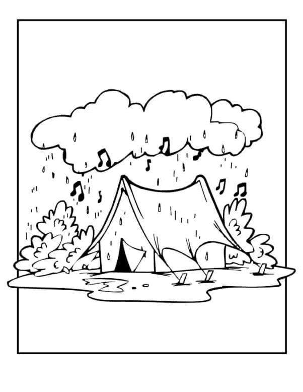 You can hear the sound of rain inside the tent. Coloring Page