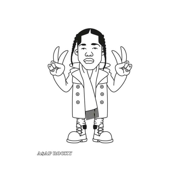 Asap Rocky wearing a Coat and Scarf Coloring Page