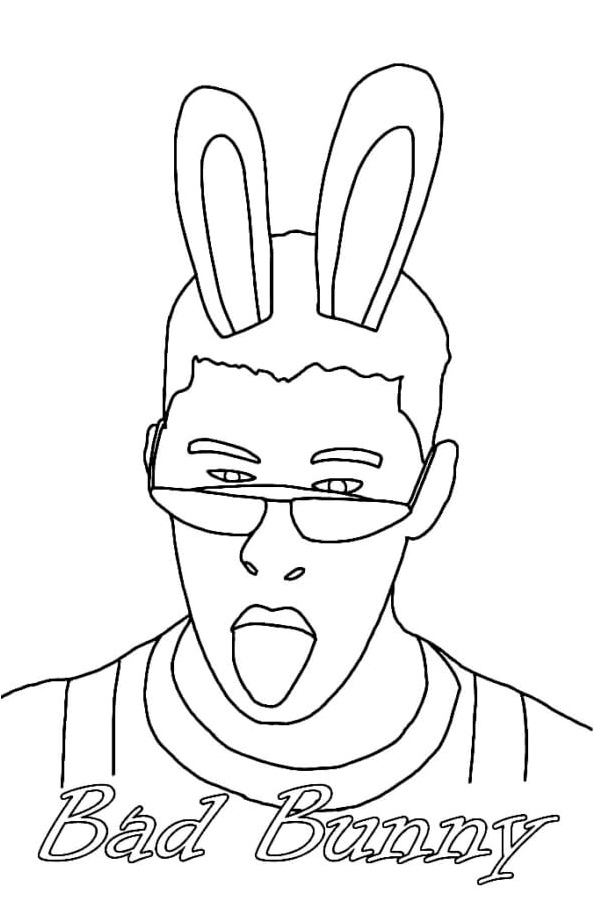 Rapper Bad Bunny with Bunny Ears Coloring Page