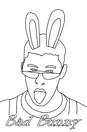 Rapper Bad Bunny with Bunny Ears Coloring Page