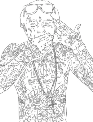 Sixnine has a body with full tattoos. Coloring Page