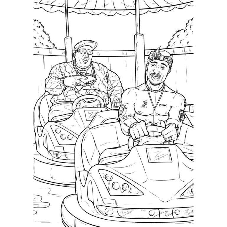 Tupac and Biggie at the Race Track Coloring Page