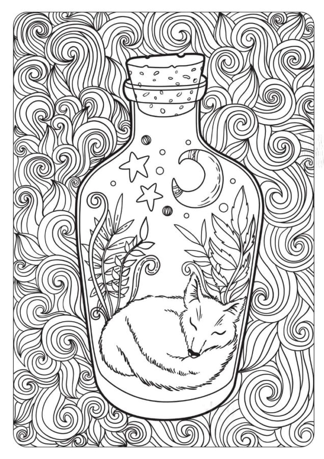 Fox in a Bottle Relaxing Coloring Page