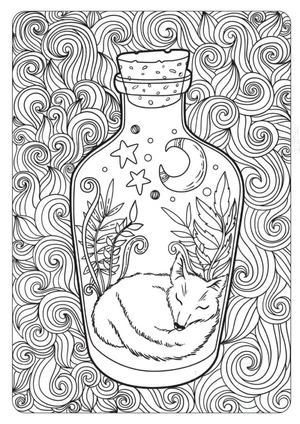 Fox in a Bottle Relaxing Coloring Page