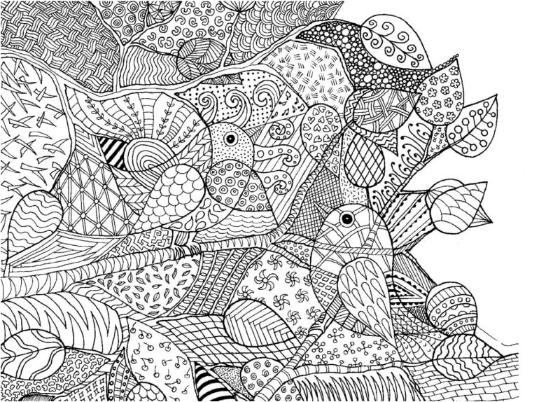 Relaxing Birds on a Tree Coloring Page