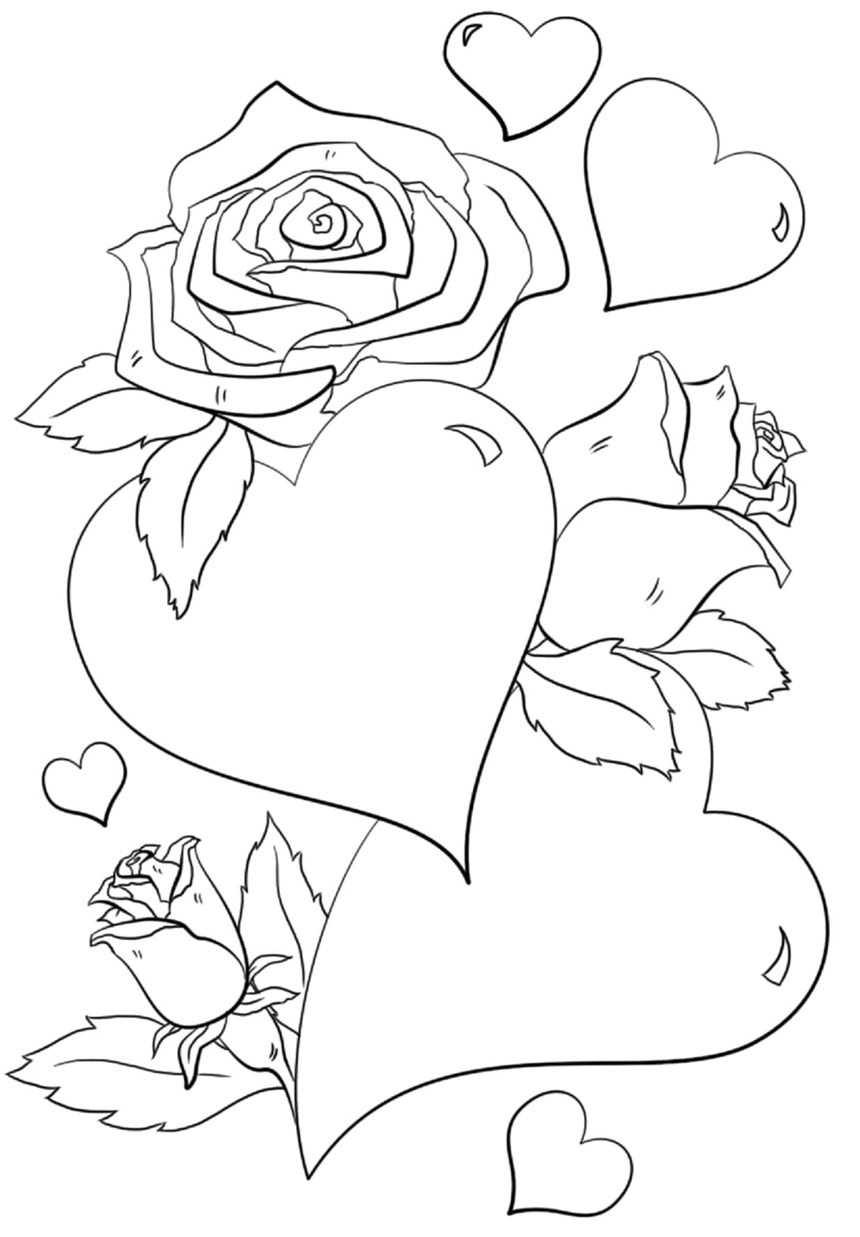 Hearts and Roses Coloring Page Coloring Page