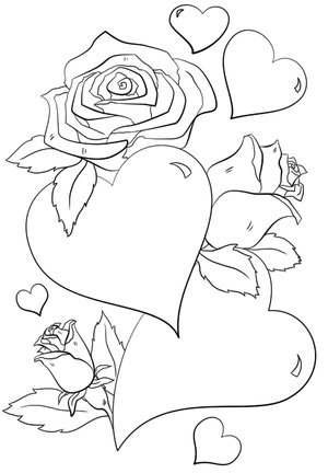 Hearts and Roses Coloring Page Coloring Page