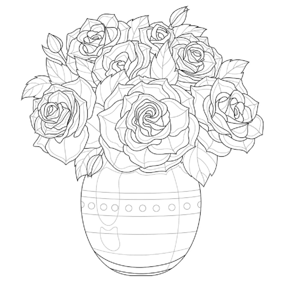 Rose Vase Coloring Page