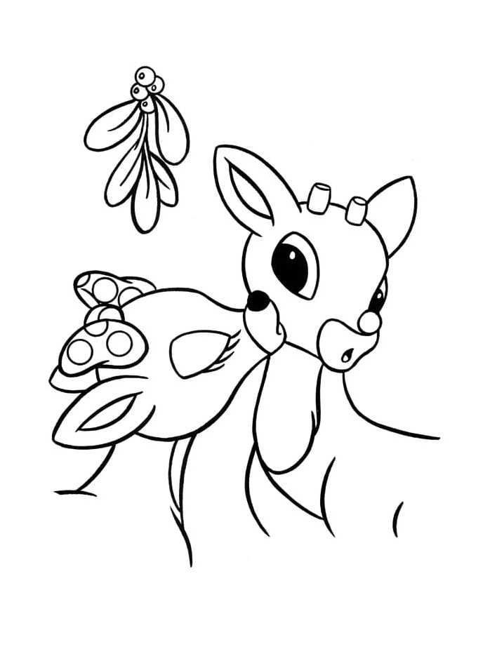 Clarice giving Rudolph a kiss Coloring Page