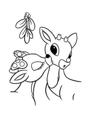 Clarice giving Rudolph a kiss Coloring Page