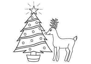 Rudolph with a Christmas tree Coloring Page