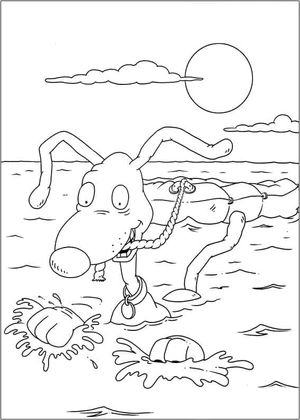 Dog Swimming in the Sea Coloring Page
