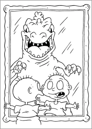 Tommy Terrified by a Dinosaur Coloring Page