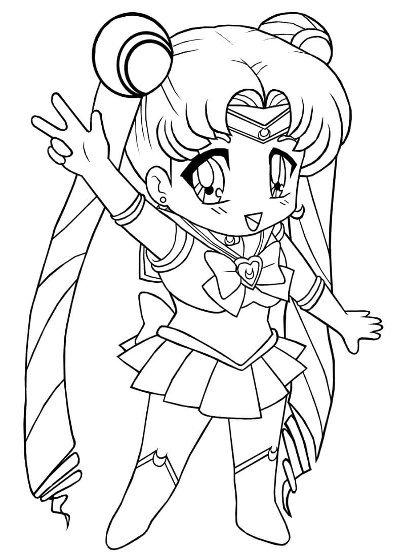 Sailor Moon in Chibi Style Coloring Page