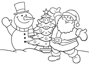 Snowman and Santa Claus. Coloring Page